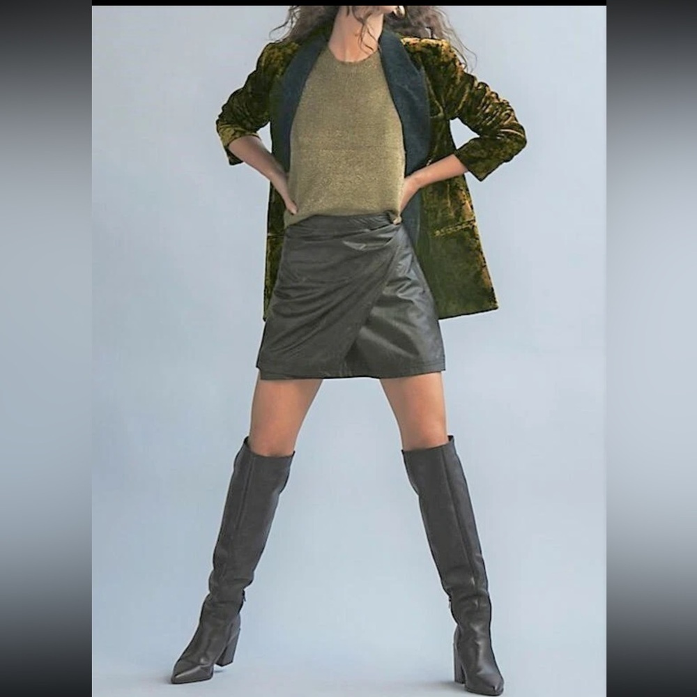 Free People Fake Out Black Faux Leather Wrap Mini Skirt | Size 0 | NWT $78